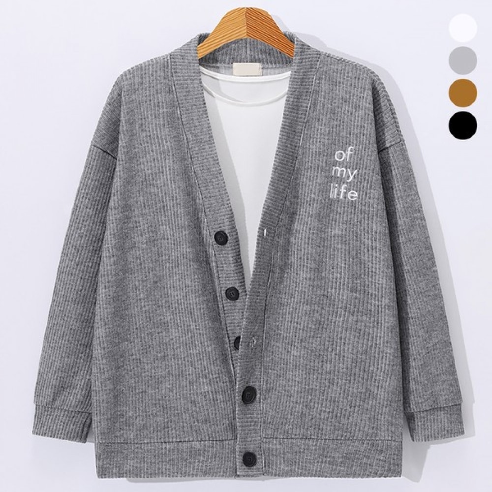 (ジュアンス) オーバーフィットレタリングエンブロイダリー Vネックカーディガン DMCD4214