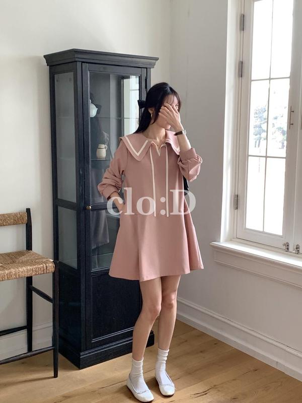 プリーツセーラーカラーパフスリーブミニワンピース デートルック(2Colors)