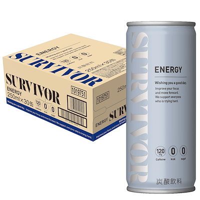 他サイト： サバイバー エナジードリンク ゼロ 250ml 30本 ゼロカロリー ゼロシュガー カフェイン 120mg 炭酸飲料 箱買いの商品画像