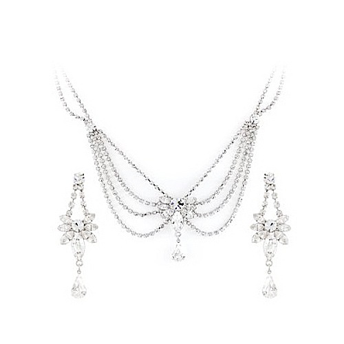 ネックレスセット 1年無償修理保証 ブライダル イヤリング二次会ネックレスクリスタルラインストーン