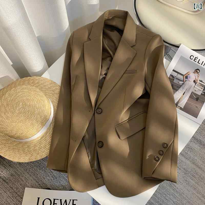 スーツ　ジャケット　カジュアル 2025 春秋 ブラウン レトロ スーツ ジャケット レディース ハイエンド ファッション カジュアル 通勤 スモール トップス