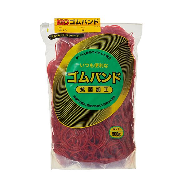 （まとめ）アイジーオー ゴムバンド #16 赤500g #16-TR-M 1袋[x5セット]