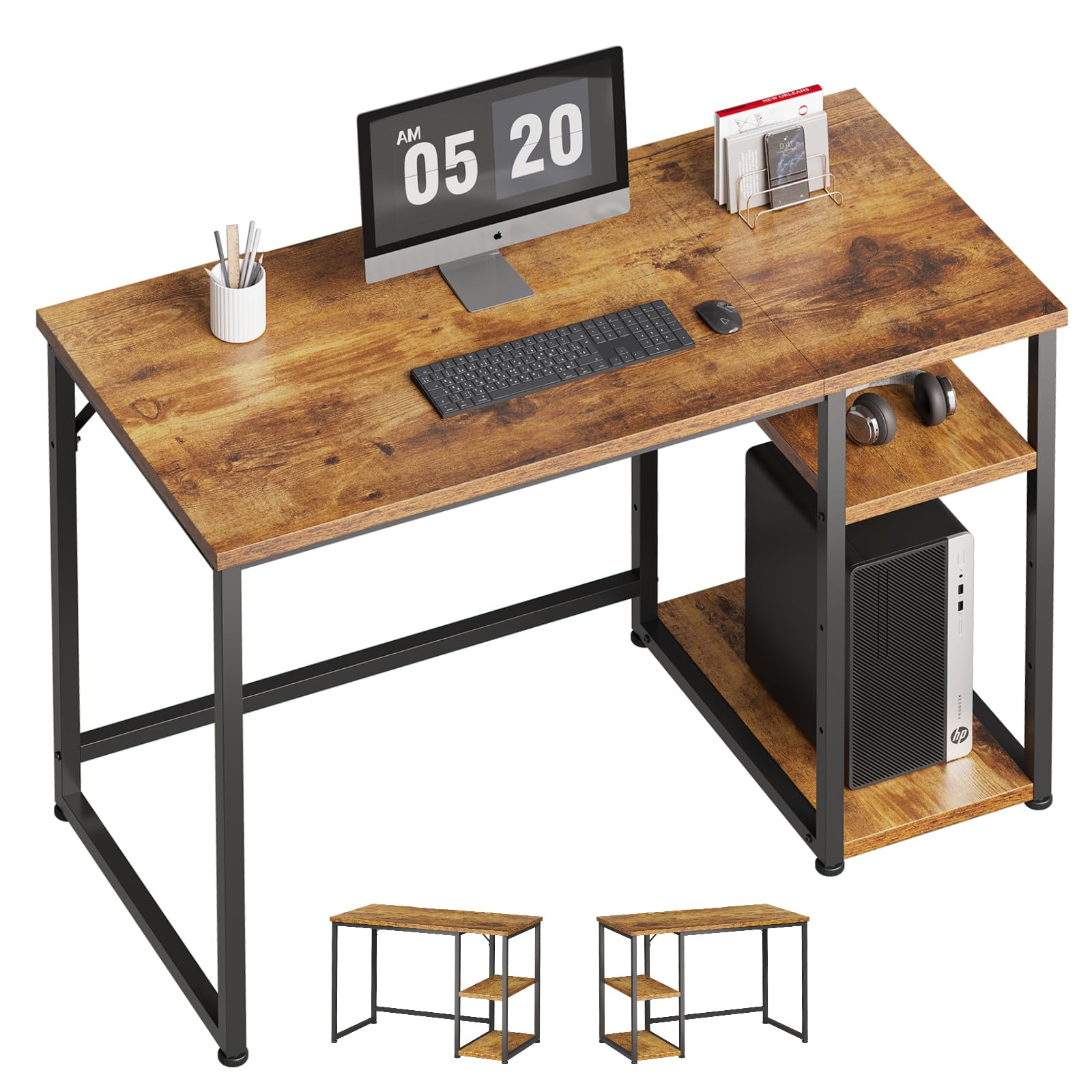 Maihail パソコンデスク 机 pcデスク 勉強机 ゲーミングデスク ワークデスク 家具 パソコンラック 学習机 収納 幅100*奥行48*高さ74cm SZ121LHM ビンテージ 6,803円