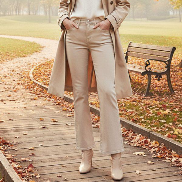 女性スリムフィットブーツカットパンツ ピーチ起毛 ブーツカット コットンパンツ