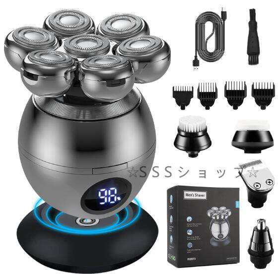 スキンヘッド シェーバー 6-in-1 スキンヘッド用電気シェーバー メンズシェーバー LCDディスプレイ付き 回転式 防水 Type-C充電