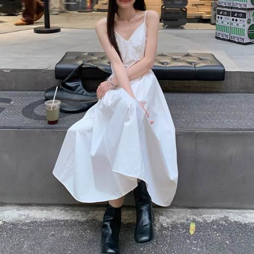 レディース スカート ワンピース キャミワンピ ロング Vネック スリム 細身 Aライン シフォン かわいい 大人可愛い きれいめ シンプル カジュアル おしゃれ レトロ こなれ感 ガーリー ラブリー