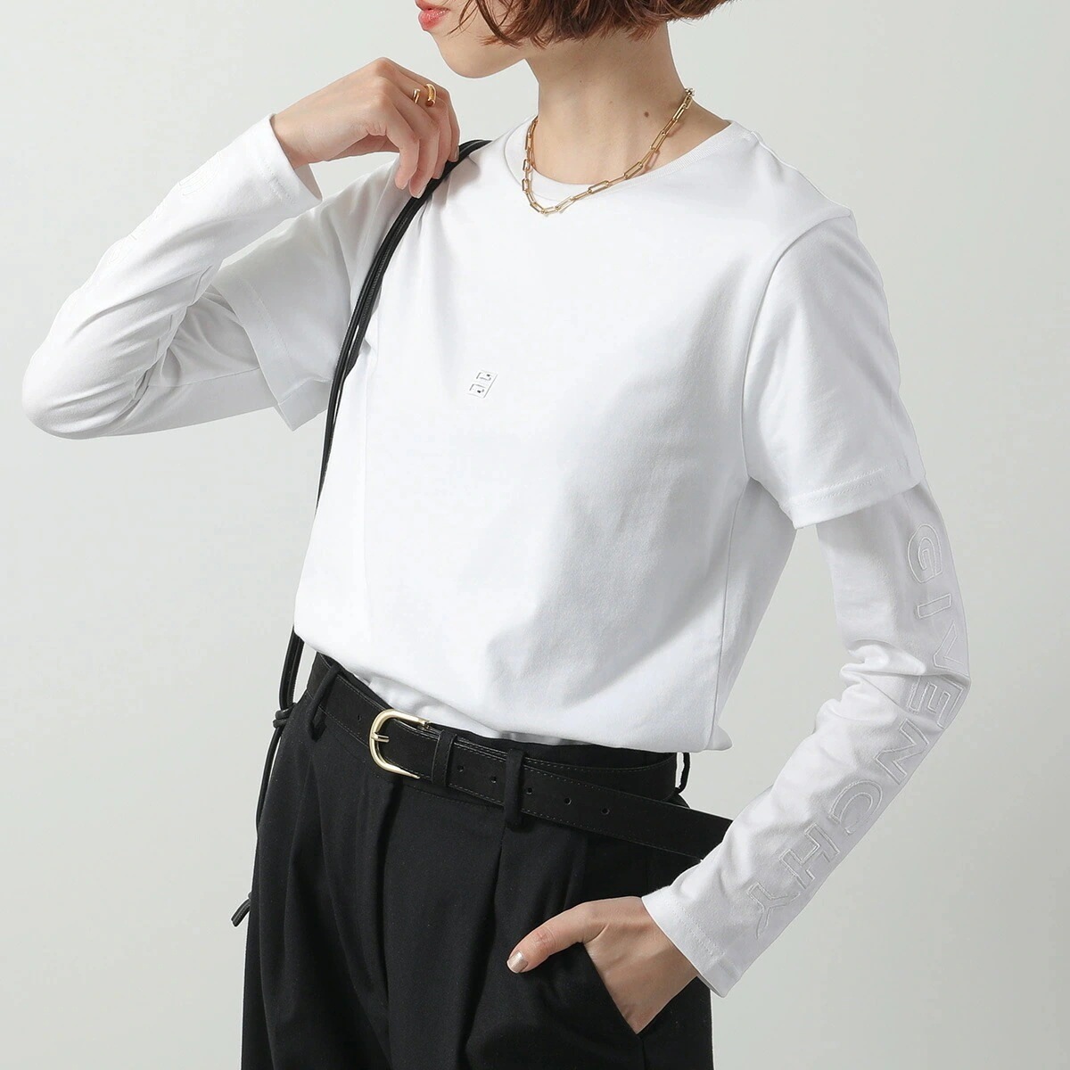 GIVENCHY KIDS ジバンシィ キッズ Tシャツ H30742 レディース ガールズ 長袖 カットソー ロンT 4G ロゴ 刺繍 レイヤード 10P/WHITE