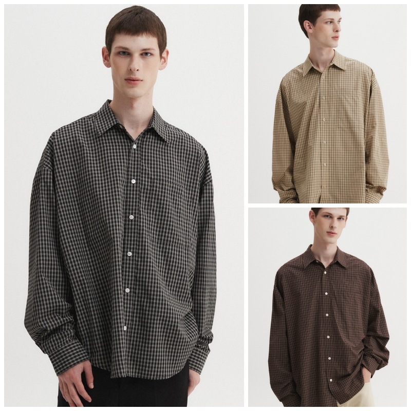【DNSR】 OVERSIZE SMALL CHECK SHIRT : 3COLORS