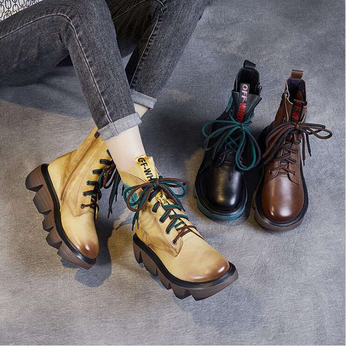 ショートブーツ レディース ワークブーツ ローヒール 厚底 シューズ 靴 無地 カジュアルシューズ