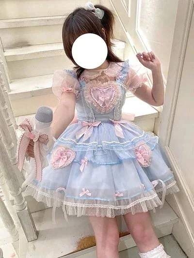 【激安本日限定】ロリータロリータブルーとピンクのツーピースロリータドレス30パーセント割引