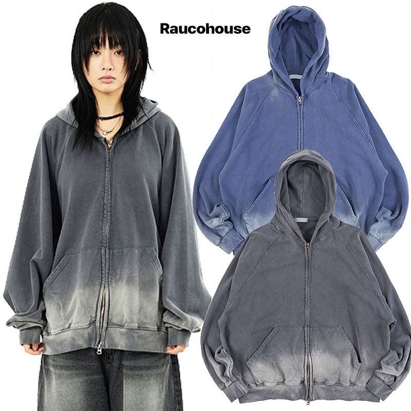 Fade Pigment Dying Leglan Hood Zip-Up トレーナー 男女共用 韓国人気 2色