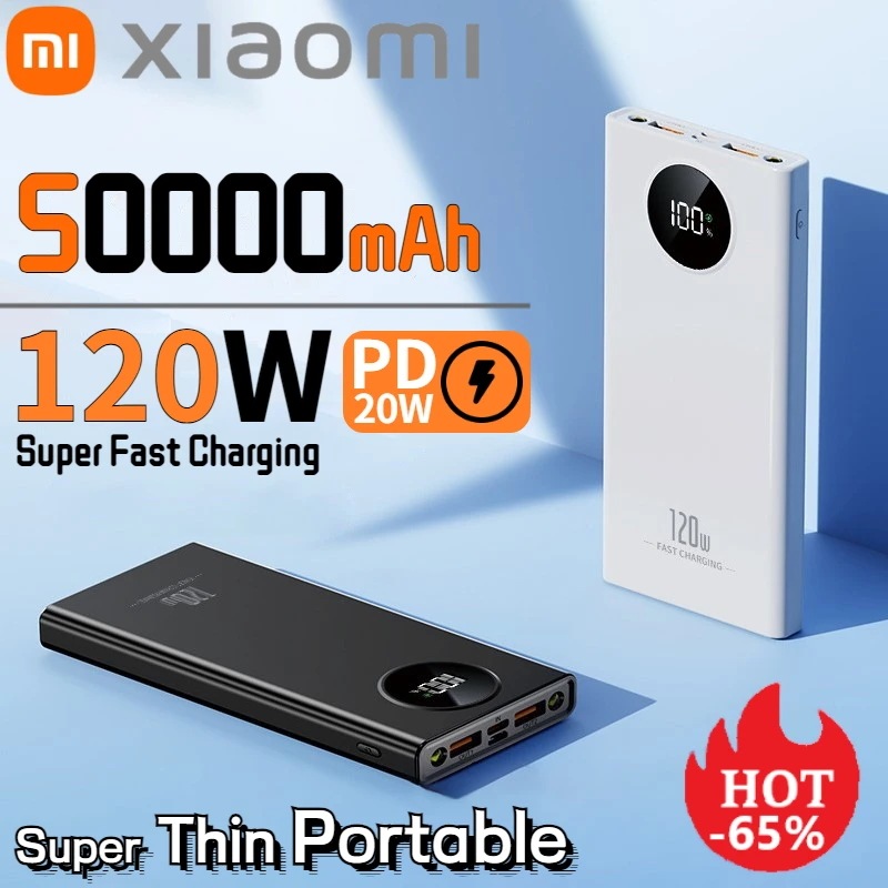 ポータブル外部バッテリー,Xiaomi-50000mAh W,急速充電,超薄型,デュアルUSB, iPhone, Android,120 - 509