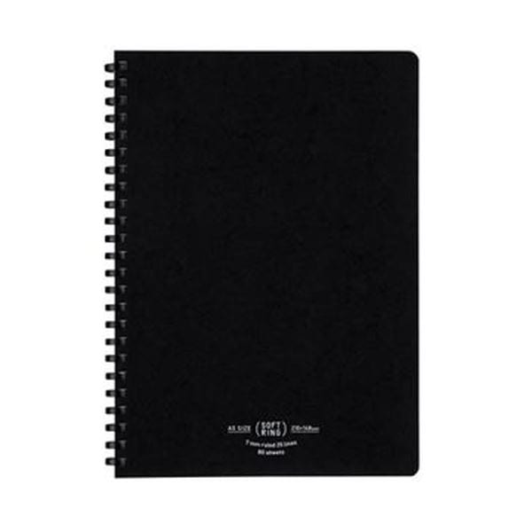 （まとめ）コクヨ ソフトリングノート（ナチュラル）A5 A罫 80枚 ブラック ス-SV638A-D 1セット（5冊）(×5セット)