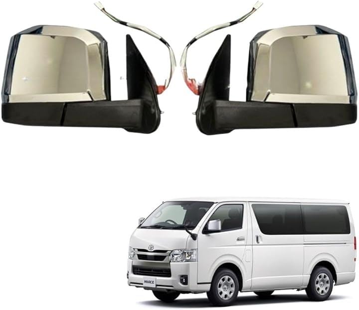 互換品 ハイエース 200系 1～8型 対応 メッキドアミラー 電動格納 電動調整 純正タイプ 6型ルック 左右セット S-GL対応 (クロムメッキ, 標準)