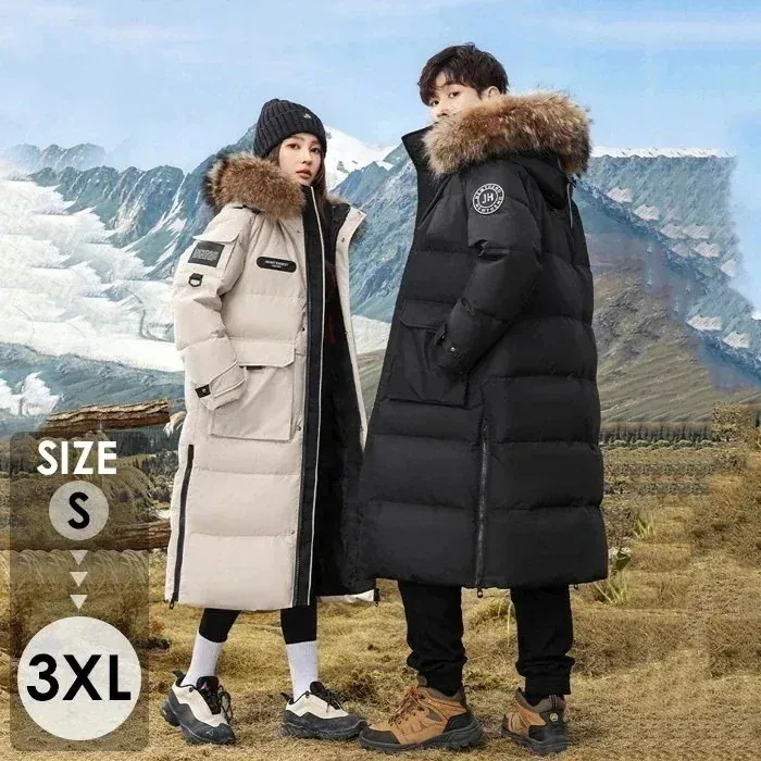 ダウン ダウンコート ロングコート 超ロング タヌキ ファー 防寒軽量 撥水 防風 暖かい レディース メンズ アウター ダウンジャケット ハイネック 袖 リブ 着ぶくれにくい スポーツ観戦 旅行 通