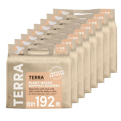 TERRA(テラ) おむつ 192枚(24枚×8パック) 超吸収 肌に優しい オムツ 夜用 お出かけ 敏感肌 さらさら 通気性 新生児期 テープ (新生児5kg) Newborn Diaper