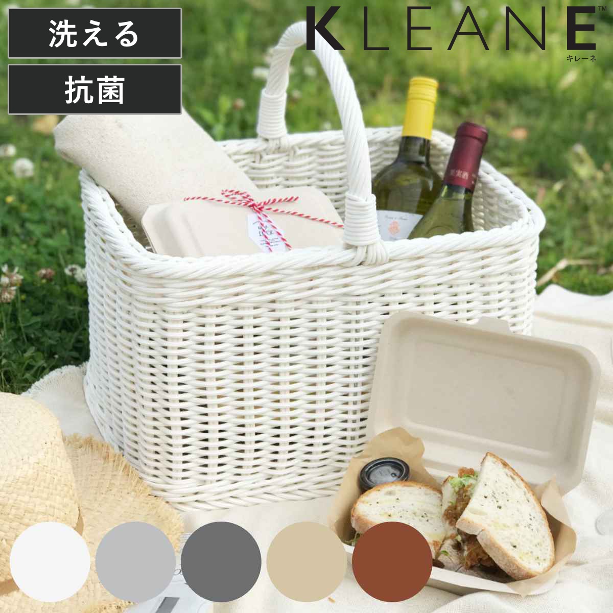 バスケット KLEANE 抗菌 スクエア かご 手編み 収納 カゴ 洗える 水洗い 幅37x奥行28x高さ23.5cm 小物収納 収納かご ラタン調 持ち手 小物入れ おしゃれ 丈夫