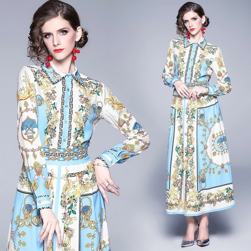 【CityGirl】トップス+スカート 2点セット リゾート 花柄プリントワンピース 総柄 レディース パーティードレス シャツワンピース お呼ばれ きれいめ　結婚式 二次会 カジュアル 美シルエット