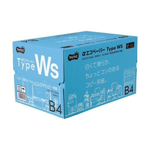 （まとめ）TANOSEE αエコペーパータイプWS 白くて滑らかちょっとコシのあるコピー用紙 B4 1箱(2500枚:500枚×5冊) (×2セット)