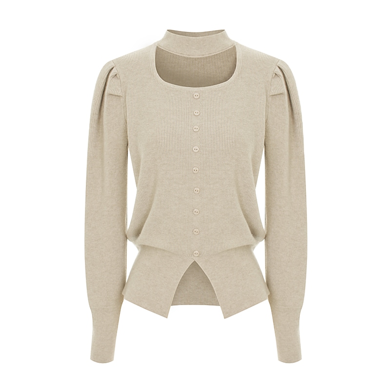 【メガ割 最大20％OFF】【トレンド感】チョーカーデザイン スクエアネック パフスリーブニット レディース 秋冬 長袖