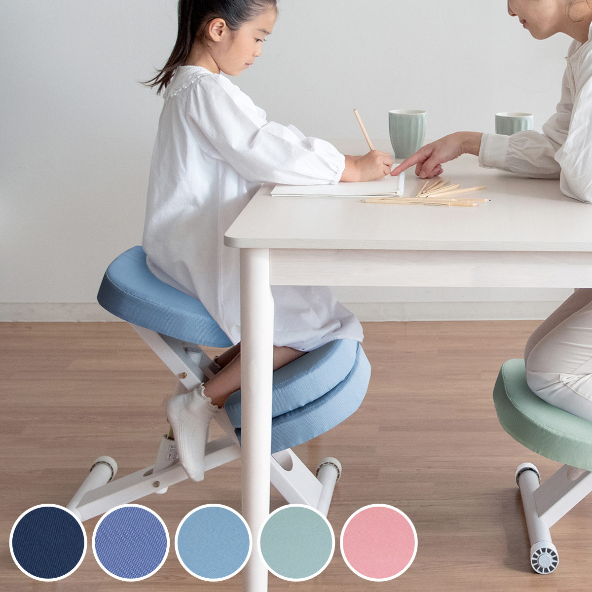 学習チェア 椅子 ホワイトフレーム クッション付きプロポーションチェアキッズ 学習椅子 姿勢 高さ調節 キャスター付き 天然木 木製 カバー 洗える コンパクト 白 ホワイト 北欧 ナチュラル