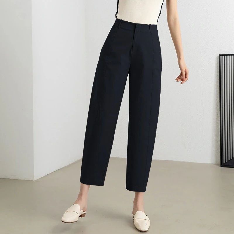 通勤天糸綿九分パンツ春夏新型ハイウエスト綿質痩せスラックスパンツ大サイズハーレムパンツ 8,342円