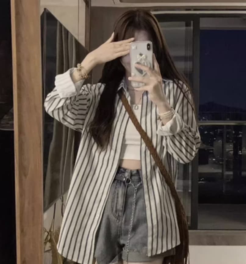 トップス デート モテアイテム シャツ ミディアム丈 長袖 ストライプ コットン 大人可愛い きれいめ 上品 おしゃれ かっこいい 大人可愛い ラブリー キュート ガーリー クール モード系 セクシー