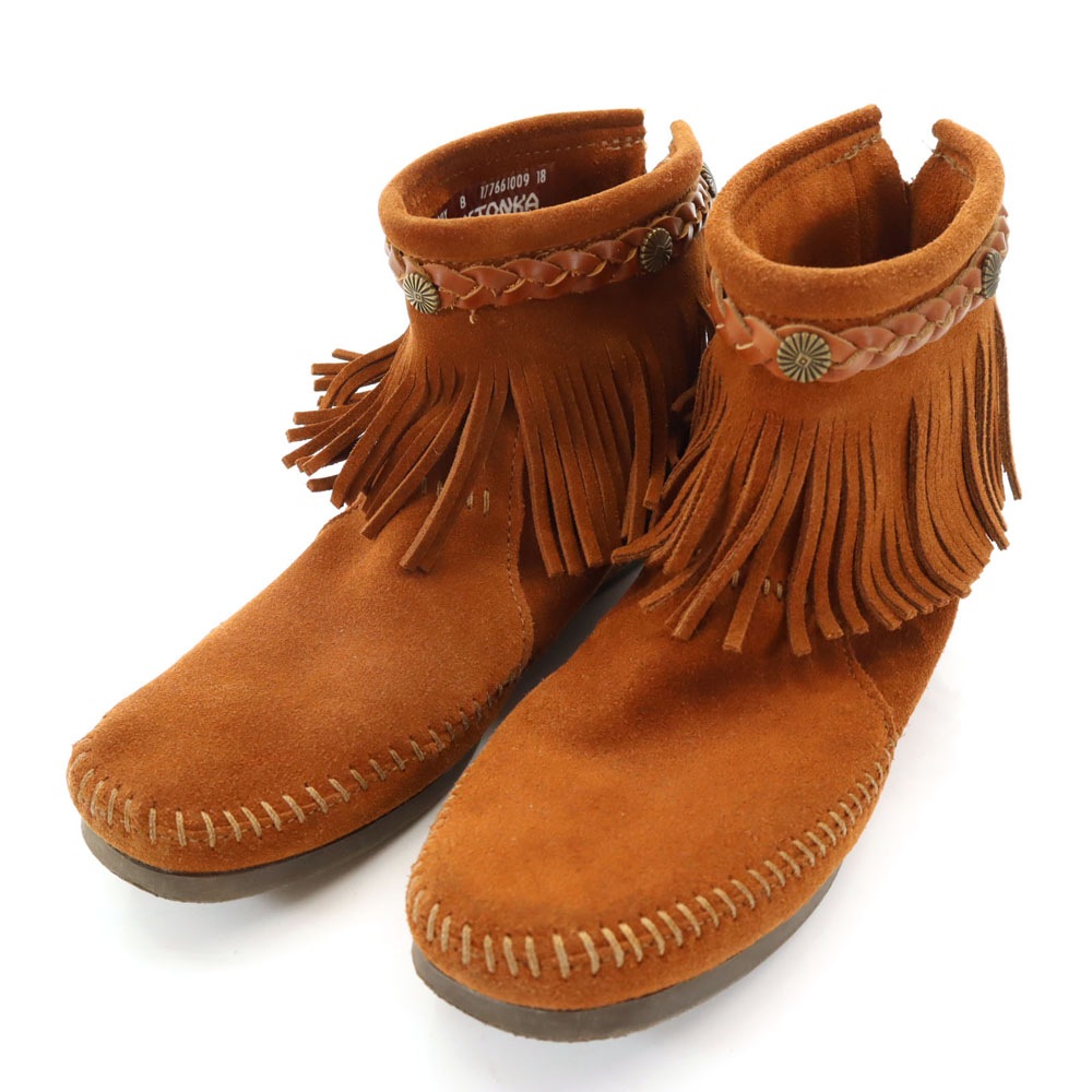 アースミュージック ショートブーツ モカシン 8 ブラウン ダブルネーム レディース