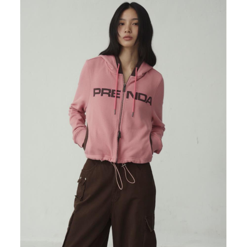 PRENDA CROP SWEAT STRING HOOD ZIPUP PINK PRTFAWHZ02WP1