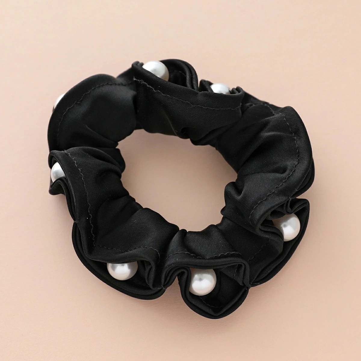 ALEXANDRE DE PARIS アレクサンドル ドゥ パリ シュシュ TCH 13T A19 レディース パール ヘアゴム サテン ヘアアクセサリー N-NOIR 【mega】