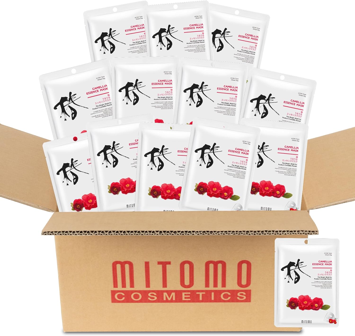 日本製 椿フェイシャルエッセンスマスク/100枚入り/美容液/スキンケア 潤いマスクパック[JPSS00612-D-0x010]