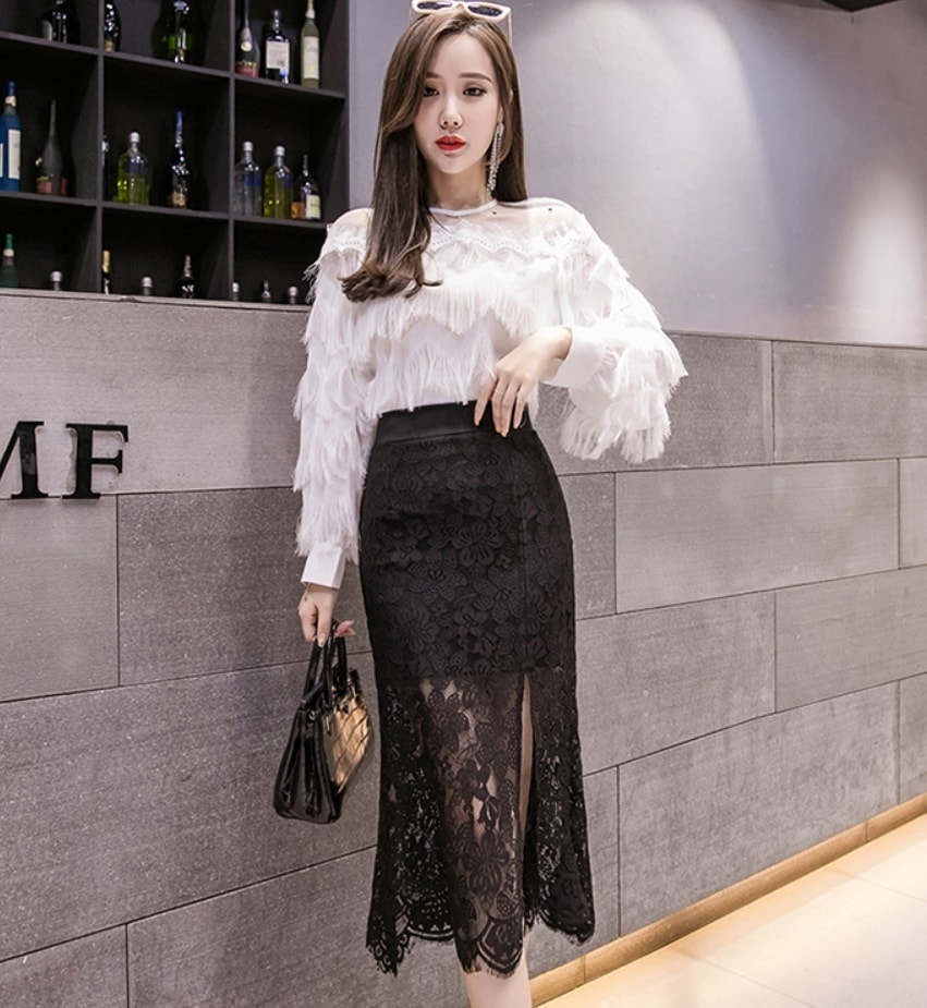 スカート デート タイトスカート レース サイドスリット 可愛い きれいめ 上品 おしゃれ かっこいい 可愛い ラブリー キュート ガーリー クール モード系 セクシー エレガント 存在感