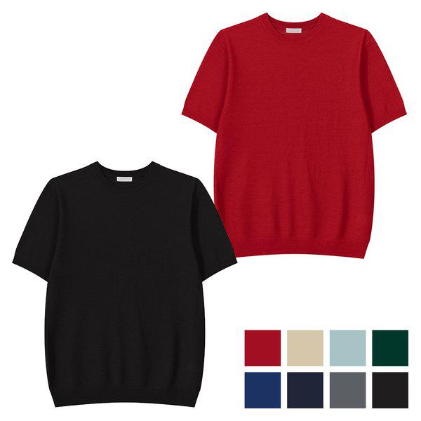 メンズ カネコ ベーシック ラウンド 半袖 ニットTシャツ GN-KNH-Q008-ブラック