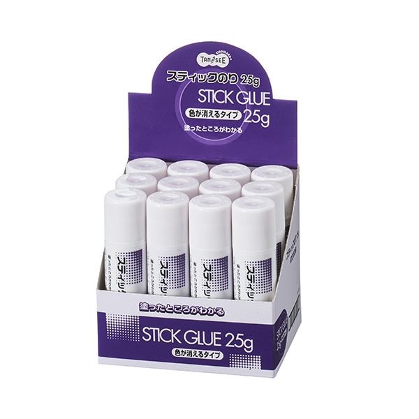 （まとめ）TANOSEE スティックのり色が消えるタイプ 25g 1セット（12本） [x10]