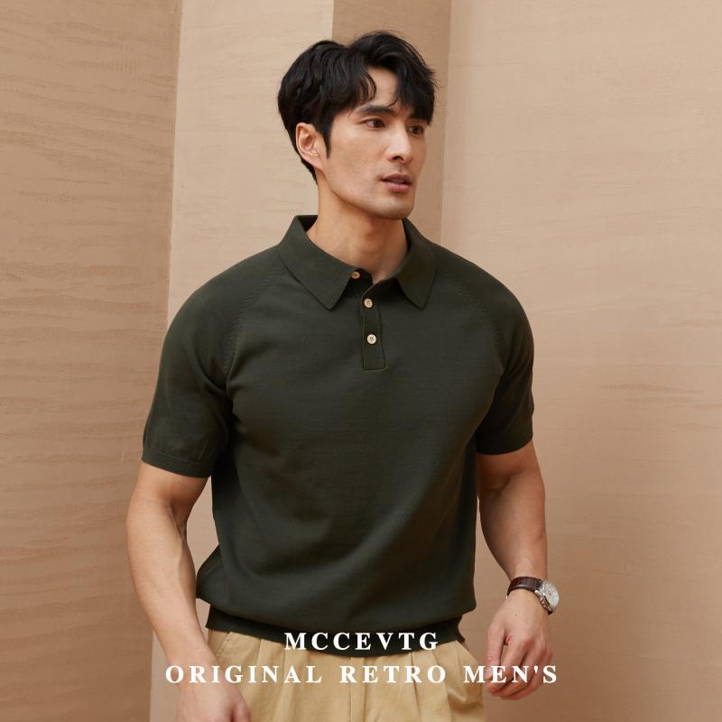 ポロシャツ ゴルフ メンズ イタリアン ニット Tシャツ アミ カーキ アメリカン レトロ 半袖 夏 ラグランスリーブ 都会的 ビジネスカジュアル シンプル