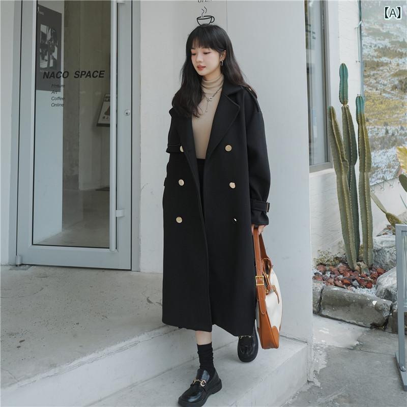 レディース アウター ウールコート カジュアル おしゃれ 防寒 暖かい 高級感 黒 厚手 ミドル丈 韓国 女性 冬 膝丈