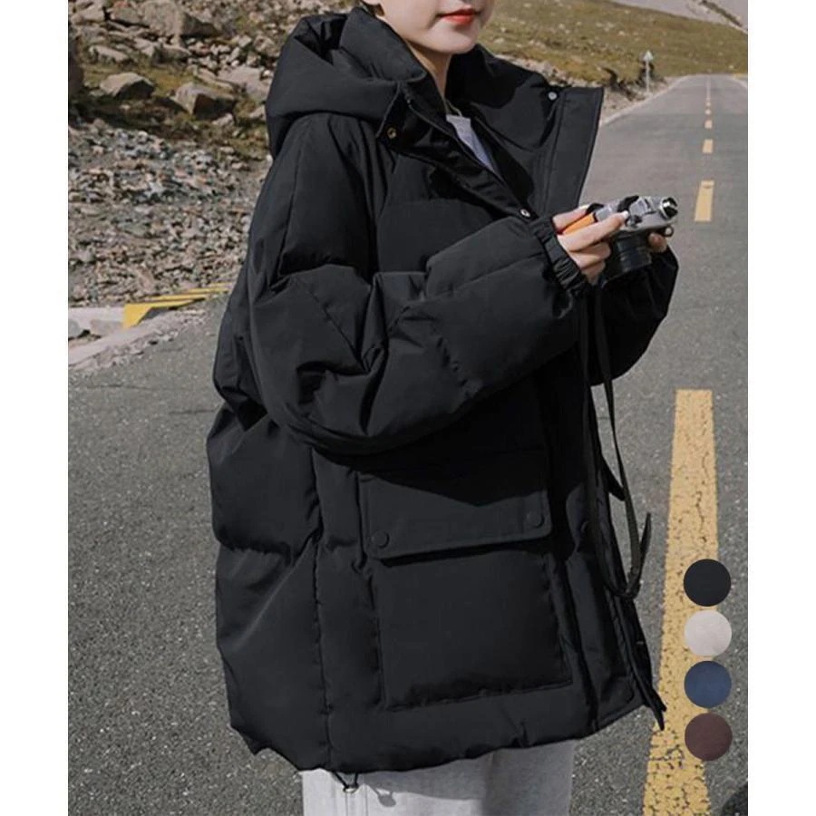 短納期 フード中綿コートフェイクダウンフード中綿コートフェイクダウン