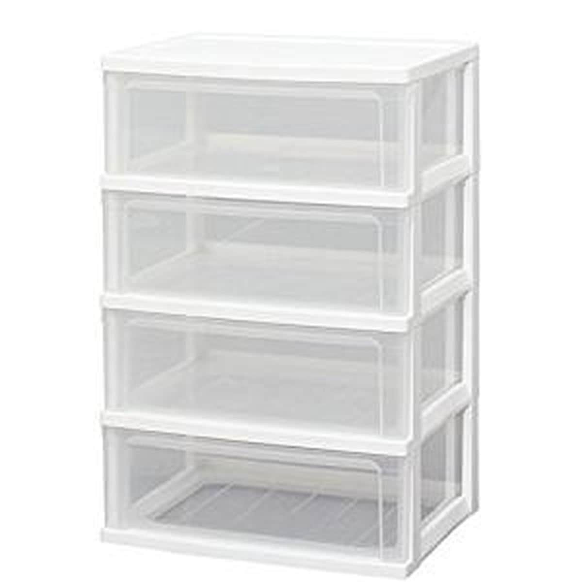 チェスト ワイド 4段 幅54×奥行40×高さ82.2cm ホワイト/クリア W-544