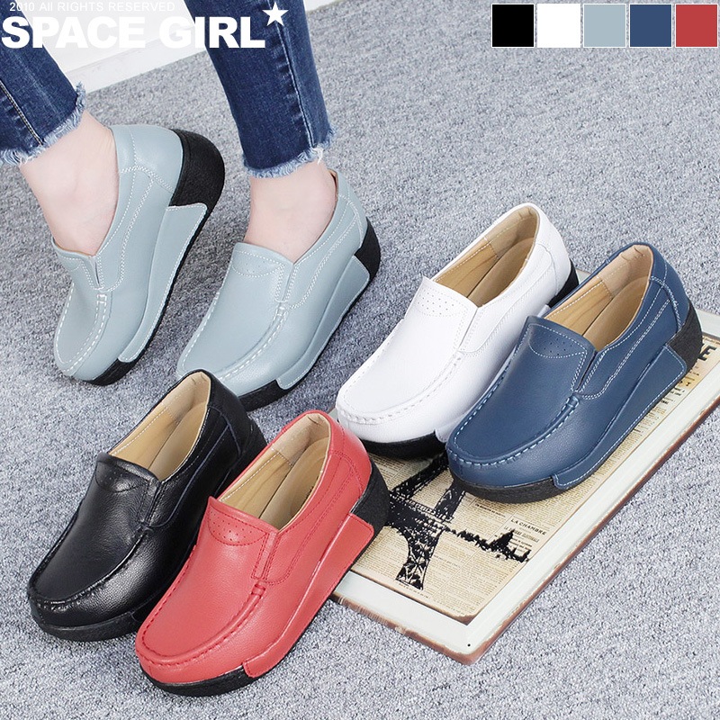 快適なクッション感の革6CM厚底ウェッジヒールスリップオンカジュアルレディースシューズハイヒール靴