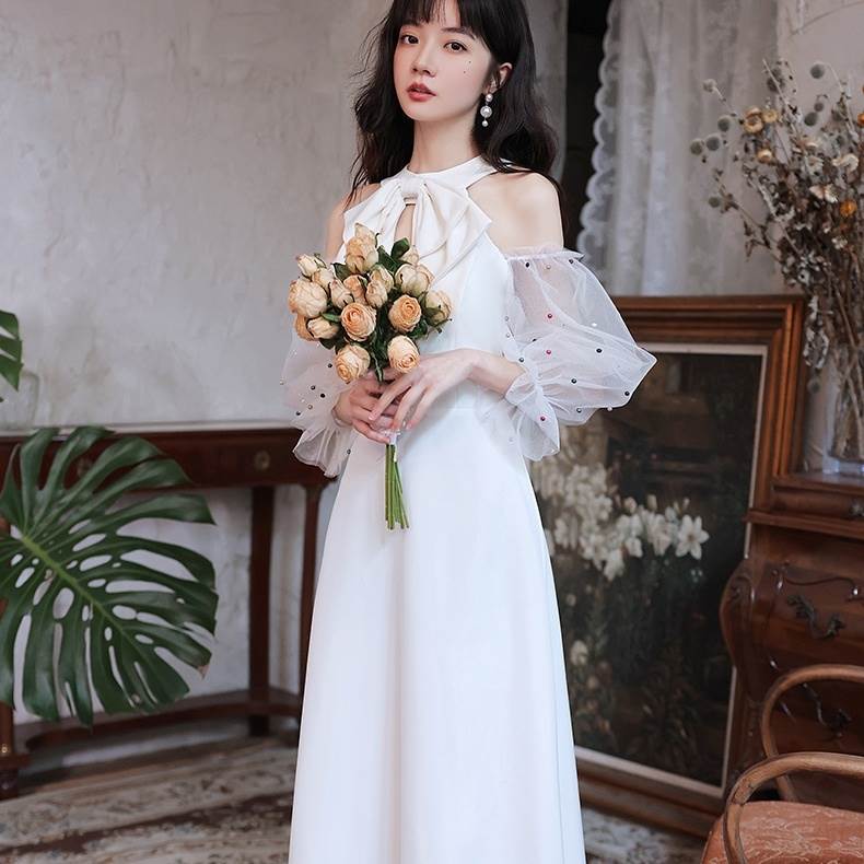 パーティードレス ロング ドレス 白 無地 オフショル かわいい 個性的 リボン ドット レディース 結婚式 二次会 お呼ばれ 演奏会 発表会 フォーマル ドレス ワンピース Aライン スレンダー お