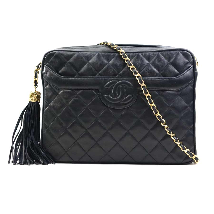 シャネル CHANEL ショルダーバッグ マトラッセ レザー ブラック ゴールド レディース e60812a