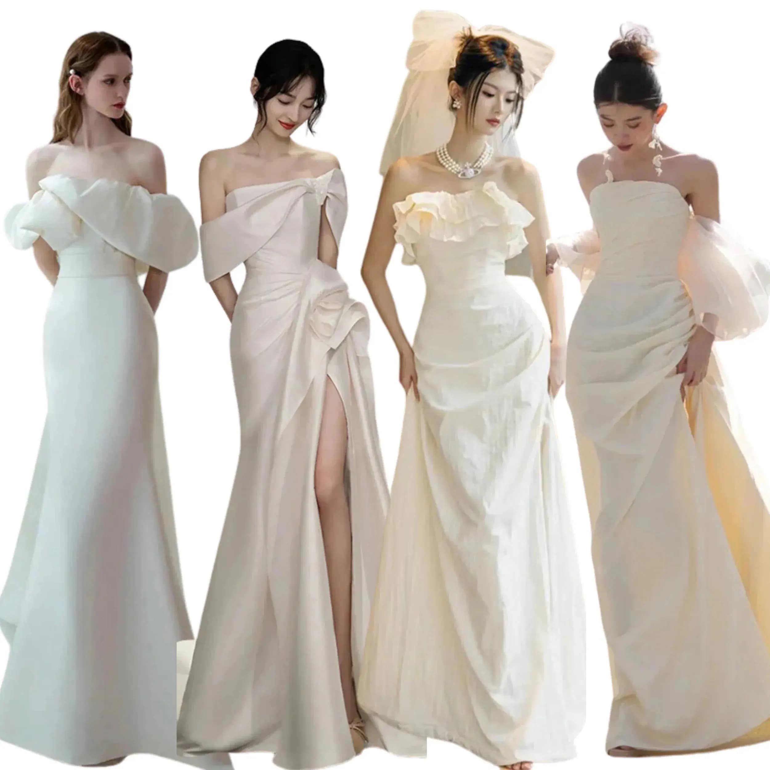 【mianbaoshu】 2月新品追加 ウェディングドレス白 パーティードレス 前撮り 結婚式二次会 サイズオーダーメイド可能 長袖ドレス ワンピース Aライン マーメイド 花嫁ロングドレスお呼ばれ