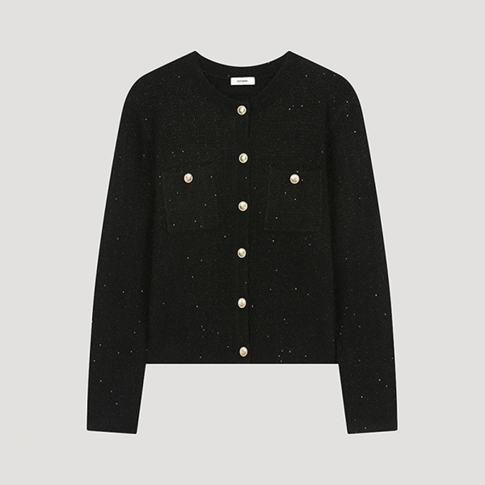 (Shes Miss) グリッターポケットラウンドネックカーディガン_SSKCDO41110_BK