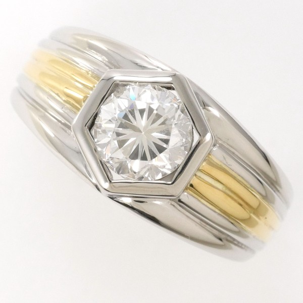 PT900 プラチナ K18YG リング 12号 ダイヤ 1.046 鑑別書 ジュエリー 中古 224,250円