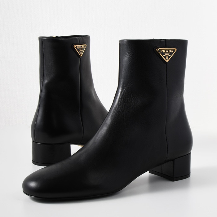 ブーツ シューズ 1T607N 070 アンクルブーツ レディース ブラック レザー 本革 靴 秋冬 シンプル エレガント ショートブーツ トライアングルロゴ