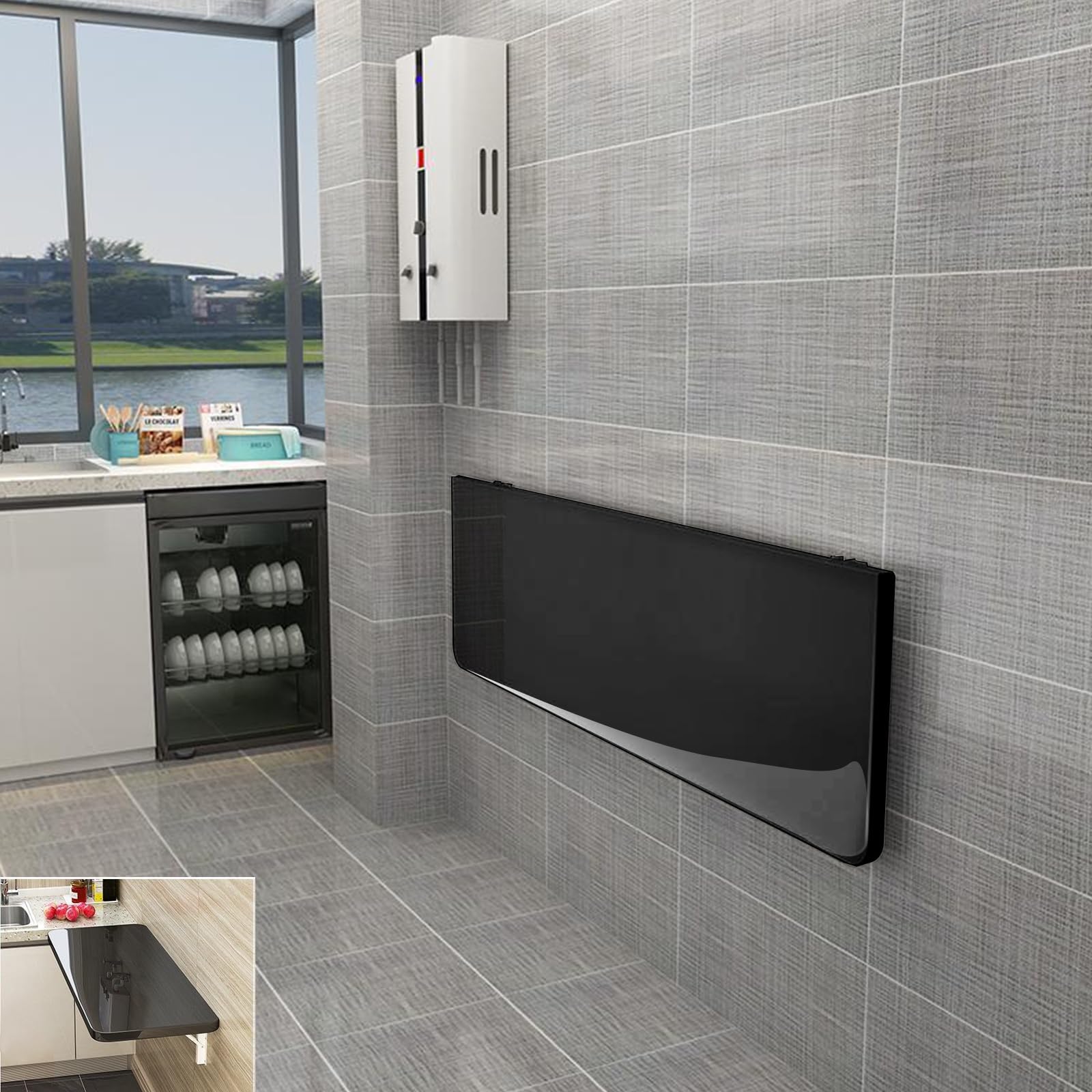 ランドリールーム用の壁に取り付けられたドロップリーフ折りたたみテーブル折りたたみ可能なデザインが安定して頑丈な壁に囲まれたワークベンチを備えた木材の壁のデスク LWX