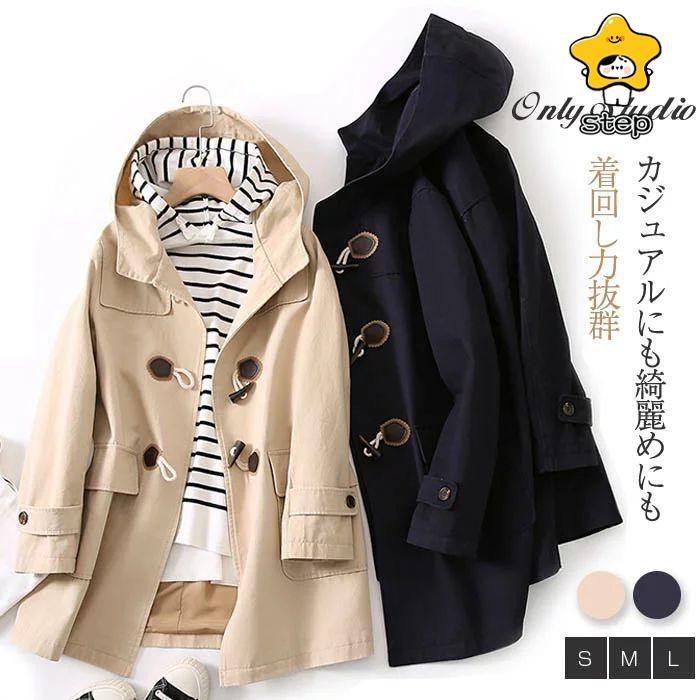トレンチコート レディース スプリングコート ダッフルコート 春 春コート アウター 春物 春服 コート 無地 ミドル丈 コート 長袖 トレンチ フード付き 大きいサ