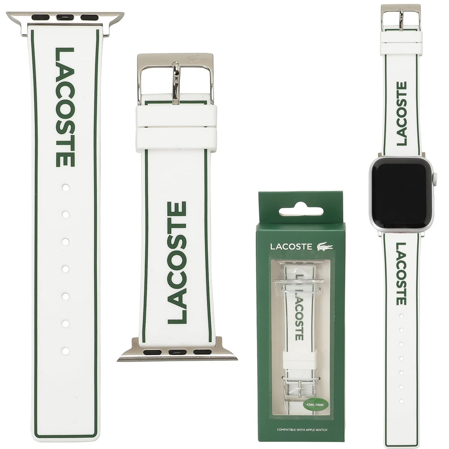 ラコステ アップルウォッチ用 ストラップ 替えベルト LACOSTE メンズ 【42mm/44mm/45mm ケース対応 ベルトのみ】シリコンラバー ホワイト/グリーン 交換バンド 付け替えベルト