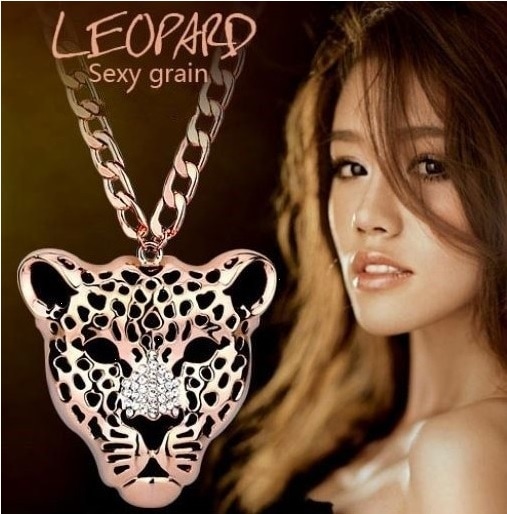 送料無料ダイヤモンドCZ彩石 ヒョウ柄 アニマル柄 ロングネックレスレディースアクセサリーネックレスジュエリーK18RGP