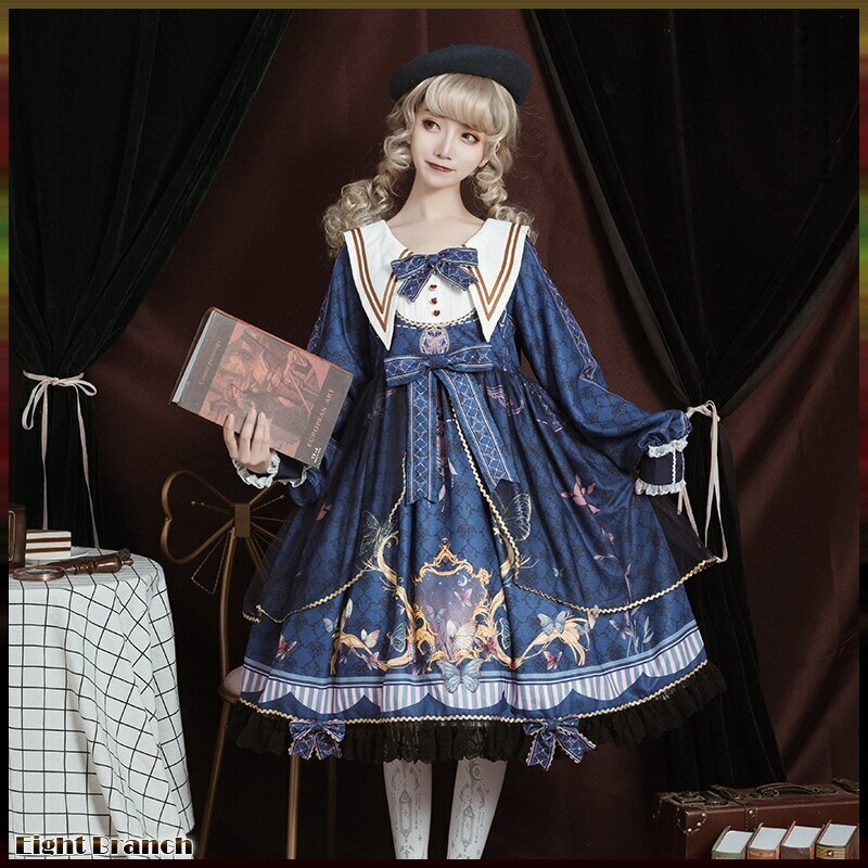 かわいい優雅華麗バタフライOP長袖ワンピースロリータスカー 春夏秋夏かわいい新作公主 ワンピース